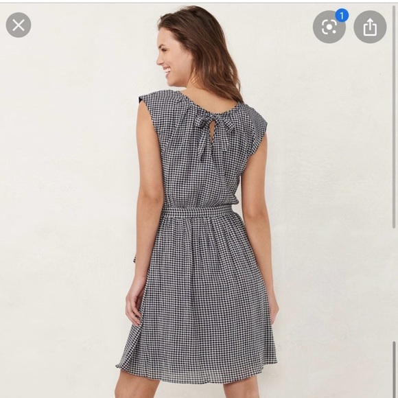 LC Lauren Conrad Navy and White Checkered Mini Dress with Cap Sleeves Size Large - Picture 2 of 6